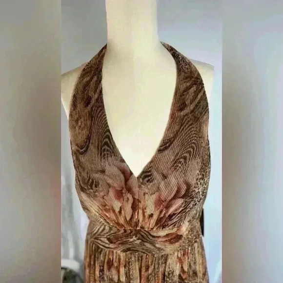 NWT Vince Camuto Size 12 Brown Halter Vacation/Date Night Dress W/23" Necklace - Picture 6 of 13